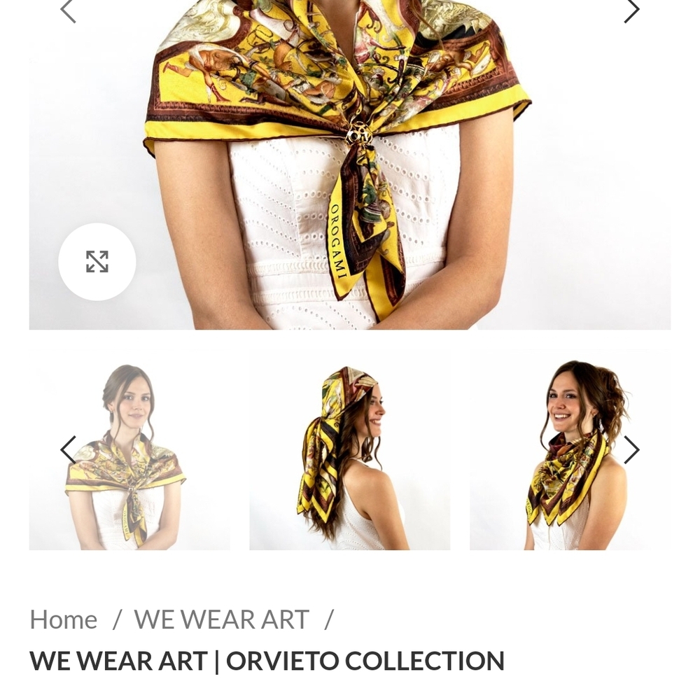 Elegant Yellow and Brown Silk Scarf with Ornate Design